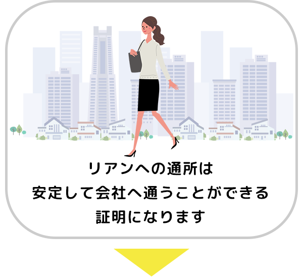 イラスト：リアンへの通所は安定して会社へ通うことができる証明になります